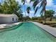 Sparkling pool with hot tub, dolphin statue, and mature palm trees in backyard at 9420 Ripley Rd, Thonotosassa, FL 33592