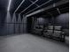 Modern theater room featuring two rows of plush seating, black walls, and acoustic panels for an immersive viewing experience at 3310 Sunset N Dr, St Petersburg, FL 33710
