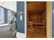 Gym with workout equipment and a wood-paneled sauna for relaxation at 1238 E Kennedy Blvd # 802, Tampa, FL 33602