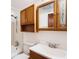 This bathroom features a vanity, toilet, shower, and mirrored cabinet at 4100 46Th N Ave, St Petersburg, FL 33714