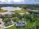 Aerial view of a home with a pool, set near a scenic lake and golf course at 3008 Sutton Woods Dr, Plant City, FL 33566