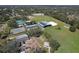 An aerial perspective of a park featuring tennis courts, a playground, and green spaces, perfect for Gathering activities at 505 Hedge Row Rd, Brandon, FL 33510