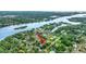 Aerial view of the neighborhood and waterways, showcasing its waterfront location at 9503 Alice Ln, Riverview, FL 33578