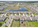 Aerial view of neighborhood with pond and manicured lawns at 5289 Fiddle Fig Ave, Wimauma, FL 33598