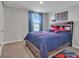 Bedroom featuring carpet floors, blue walls, queen bed, and Spiderman themed decor at 5289 Fiddle Fig Ave, Wimauma, FL 33598