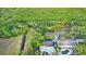An aerial view of two houses with a pool in a lush green neighborhood, backing up to a verdant forest at 7490 Locust Ne St, St Petersburg, FL 33702