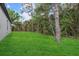 Spacious backyard with lush green grass and mature trees providing shade and privacy at 2945 Cascabel Ter, North Port, FL 34286