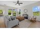 Well-lit living space with stylish furniture, hardwood floors, and a view of the backyard at 2945 Cascabel Ter, North Port, FL 34286