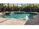 Backyard pool featuring a fountain, jacuzzi, and lush plants behind a screen enclosure at 2668 Jablo Cir, North Port, FL 34288
