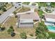 Aerial view of a home featuring a screened enclosure, complemented by palm trees at 1301 Lucaya Ave, Venice, FL 34285