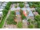 An aerial view displaying the property's layout, neighboring houses, landscaping, and pool at 2824 Oaklawn Ave, Largo, FL 33771