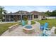 Backyard includes firepit, outdoor seating and screened-in lanai at 27740 Water Ash Dr, Wesley Chapel, FL 33544