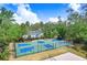 Aerial view of a green and blue basketball court in a beautiful community at 27740 Water Ash Dr, Wesley Chapel, FL 33544