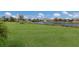 Expansive backyard with green lawn, landscaping, and a serene lake view under a partly cloudy sky at 2532 Avolet Ct, Lakewood Ranch, FL 34211