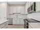 Contemporary kitchen with stainless steel appliances, white cabinetry, and sleek countertops at 7288 Deer Valley Circle, Tampa, FL 33635