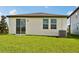 The backyard has a sliding glass door and windows overlooking green grass at 14005 Crutchfield Ct, Parrish, FL 34219