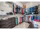 Spacious walk-in closet with organized shelves and hanging racks providing ample storage space at 29043 Picana Ln, Wesley Chapel, FL 33543
