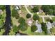 A beautiful aerial view of the property, with mature trees and waterfront access to a river at 3565 E Lake Dr, Land O Lakes, FL 34639
