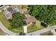 Aerial view of home featuring a lush backyard, swimming pool, and a well-manicured lawn surrounded by mature trees at 3565 E Lake Dr, Land O Lakes, FL 34639