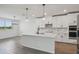 Bright kitchen featuring an island, white cabinets, stainless steel appliances, and modern pendant lighting at 1780 Draughton Dr, Zephyrhills, FL 33541