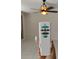 Hand holding a remote for a ceiling fan in a home at 10415 Lucaya Dr, Tampa, FL 33647