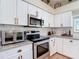 Modern kitchen with white cabinetry, granite countertops, and stainless steel appliances at 18109 Kara Ct, Tampa, FL 33647