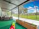 Spacious screened-in patio with seating and golf course views at 18109 Kara Ct, Tampa, FL 33647