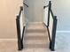 Carpeted staircase with black and white railings, leading to the upper level of the home at 18875 Noble Caspian Dr, Lutz, FL 33558