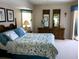 Comfortable main bedroom with decorative wood furnishings, soft lighting, and ensuite bath at 4875 Hansard Ave, North Port, FL 34286