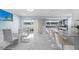 Bright, open concept kitchen and dining area with modern decor, bar seating, and a view of the backyard pool at 14506 Sutter Pl, Tampa, FL 33625