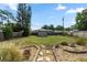 Backyard with green grass, shed, and small garden area at 9033 3Rd N St, St Petersburg, FL 33702