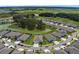 Aerial view of home situated among neighboring houses, lawns, and community pond at 10815 Laxer Cay Loop, San Antonio, FL 33576