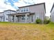 A shot of the backyard showing the grass, the covered patio and a view of the neighboring property at 3137 Marine Grass Dr, Wimauma, FL 33598
