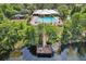 An aerial view shows a community pool and dock access for waterfront activities and relaxation at 11632 Castine St, New Port Richey, FL 34654