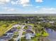 Scenic aerial view of homes and community with mature trees and a pond at 3118 34Th Avenue E Dr, Bradenton, FL 34208