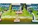 Aerial view of the backyard with private dock, deck with seating, and lush landscaping at 18018 Malakai Isle Dr, Tampa, FL 33647
