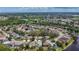 Overhead view of a well-planned community with homes nestled among mature trees and scenic water features at 1913 Blue River Rd, Holiday, FL 34691