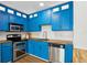 Kitchen featuring blue cabinets, stainless steel appliances, and modern fixtures at 265 Seahorse Se Dr # B, St Petersburg, FL 33705