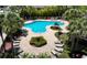 An overview of the community pool and sundeck featuring seating with lounge chairs and tropical landscaping at 10124 Westpark Preserve Blvd, Tampa, FL 33625