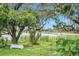 Lush backyard with mature trees and tranquil lake view, creating a serene outdoor space at 14050 Blackjack Rd, Dover, FL 33527