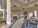Covered patio with ceiling fans and ample seating offers a comfortable outdoor space for gatherings and relaxation at 8506 Hunters Fork Loop, Ruskin, FL 33573