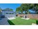 Well-manicured backyard featuring artificial turf, patio area, and a privacy fence, perfect for outdoor enjoyment at 6020 Illinois Ave, New Port Richey, FL 34653
