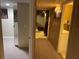 A hallway leading to a mirrored space in a basement with neutral colors, carpet, and recessed lighting at 4713 9Th E St, Ellenton, FL 34222