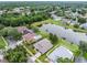 Aerial view of a residential property with a large lake, lush greenery, and well-maintained landscaping at 9246 Dayflower Dr, Tampa, FL 33647