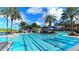 Community pool featuring swimming lanes and tropical landscaping with palm trees and seating at 1079 Signet, Apollo Beach, FL 33572