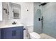 Modern bathroom features a stylish vanity, contemporary fixtures, and a walk-in shower at 8701 Thornwood Ln, Tampa, FL 33615