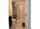 Bathroom features modern walk in shower with tropical patterned shower curtain at 5150 San Palermo Dr, Bradenton, FL 34208
