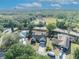An aerial view showcases a home with ample yard space near a road and wooded area at 2601 Bridle Dr, Plant City, FL 33566