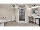Bathroom shower with stone flooring and custom tile at 2601 Bridle Dr, Plant City, FL 33566