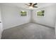 Clean and bright bedroom with neutral decor, large windows, and plush gray carpeting at 4432 W Wallace Ave, Tampa, FL 33611